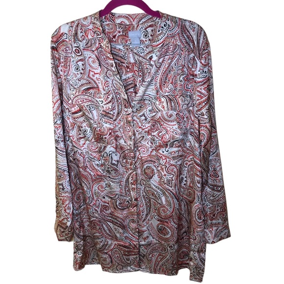 Chico’s paisley print long sleeve Satin Tunic size 2 12/14 - Picture 1 of 10